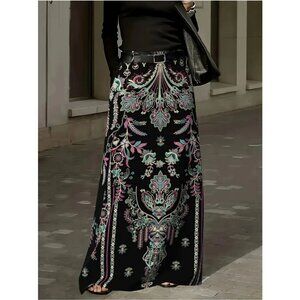 Floral Print Maxi Skirt With Pockets Black Multicolor